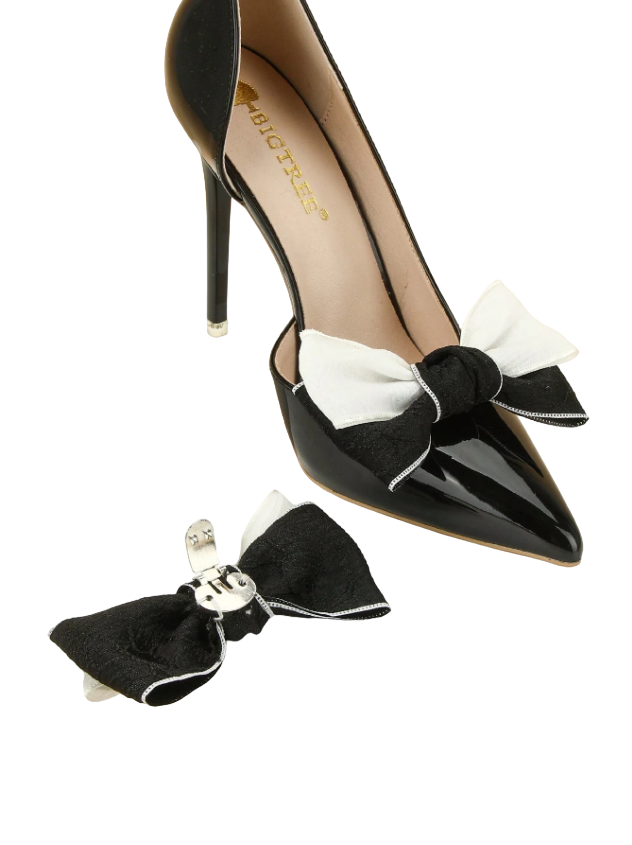 Lacinho Black White Decorativo para Sapato - Broche Clip Removível