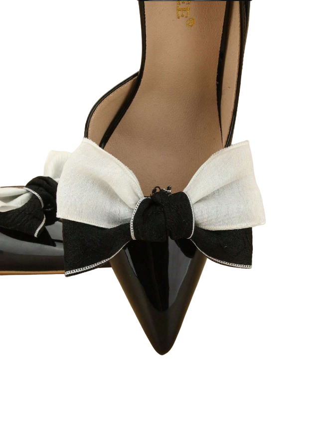 Lacinho Black White Decorativo para Sapato - Broche Clip Removível