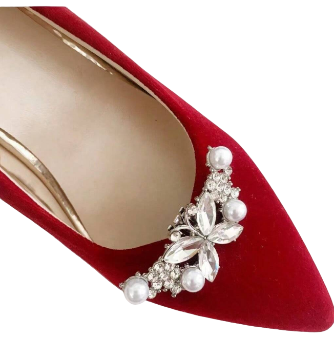 Broche borboleta Pedraria e pérola Clip Removível para Sapato Noiva Madrinha Festa