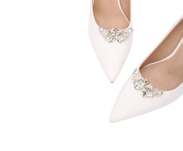 Broche borboleta Pedraria e pérola Clip Removível para Sapato Noiva Madrinha Festa