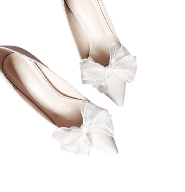 Laço para Sapato de Noiva - Broche Clip Removível Branco