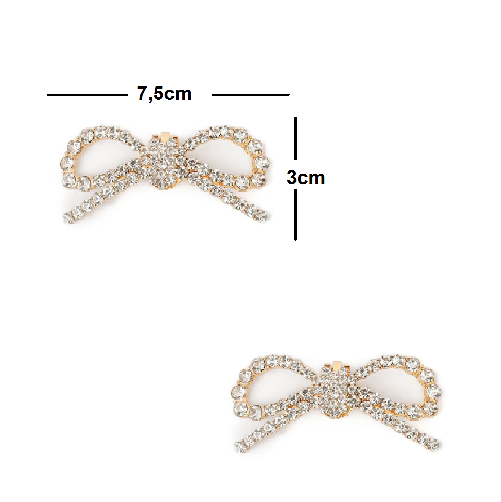 Broche lacinho Pedraria Clip dourado Removível para Sapato Noiva Madrinha Festa