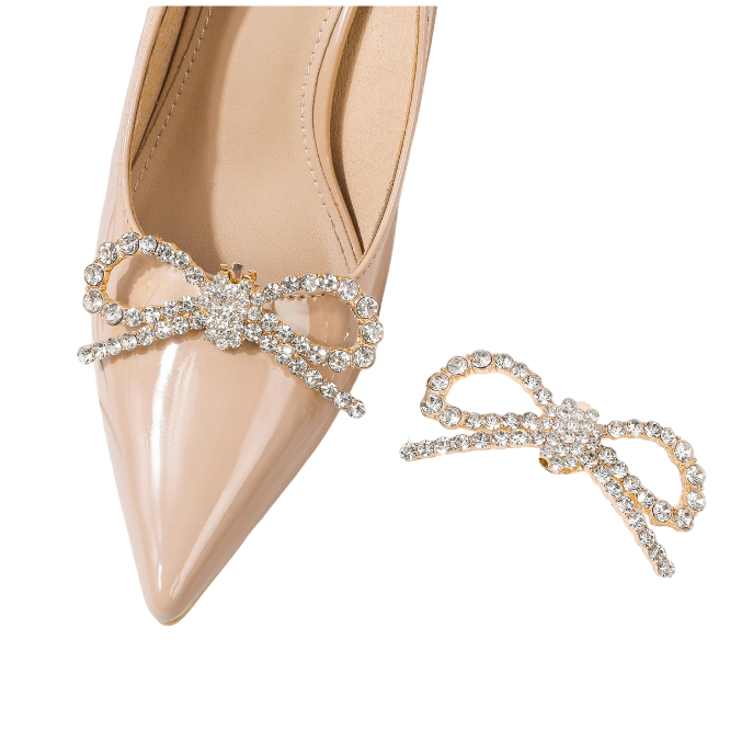 Broche lacinho Pedraria Clip dourado Removível para Sapato Noiva Madrinha Festa