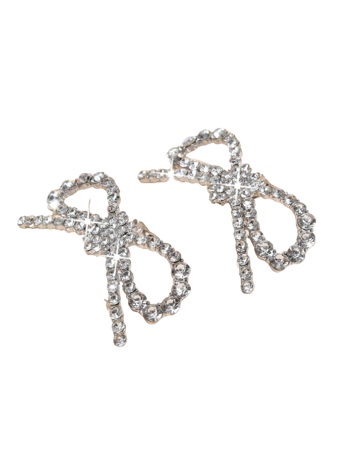 Broche lacinho Pedraria Clip prata Removível para Sapato Noiva Madrinha Festa