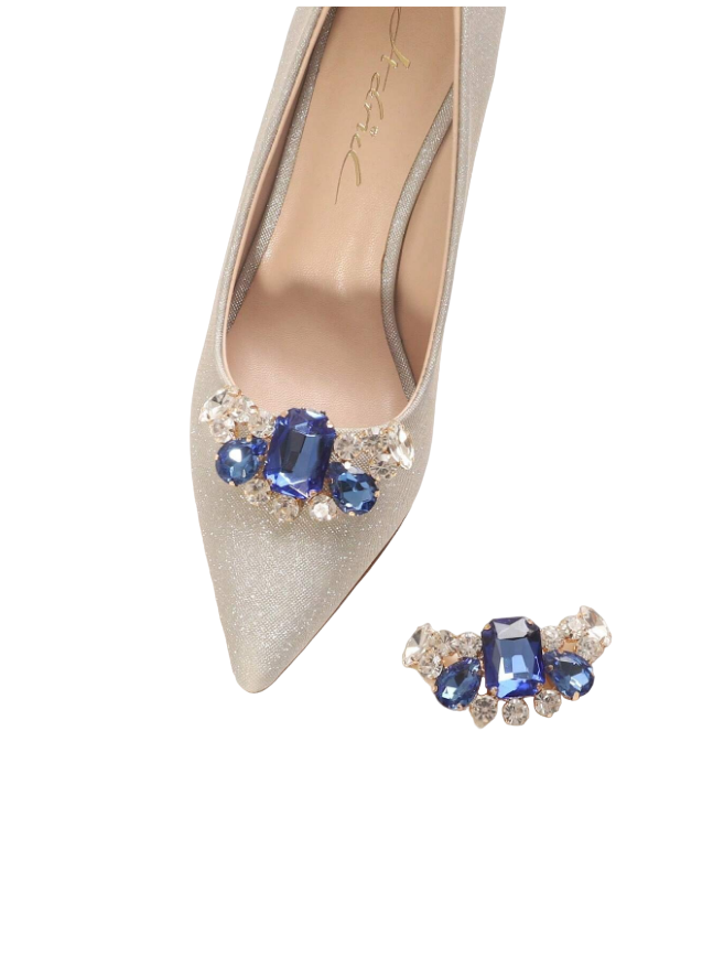 Broche Pedraria Azul Clip Removível para Sapato Madrinha Festa