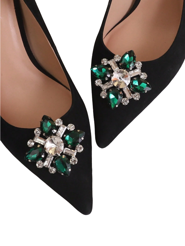 Broche Pedraria Verde Clip Removível para Sapato Madrinha Festa