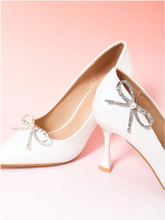 Broche lacinho Pedraria e pérola Clip Removível para Sapato Noiva Madrinha Festa