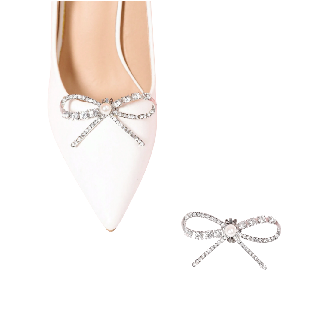 Broche lacinho Pedraria e pérola Clip Removível para Sapato Noiva Madrinha Festa