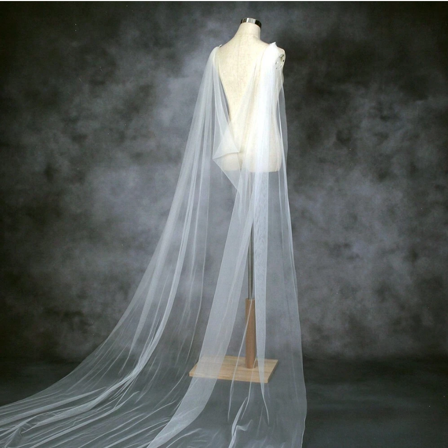 Capa de tule fluida para noiva substituta de véu tradicional