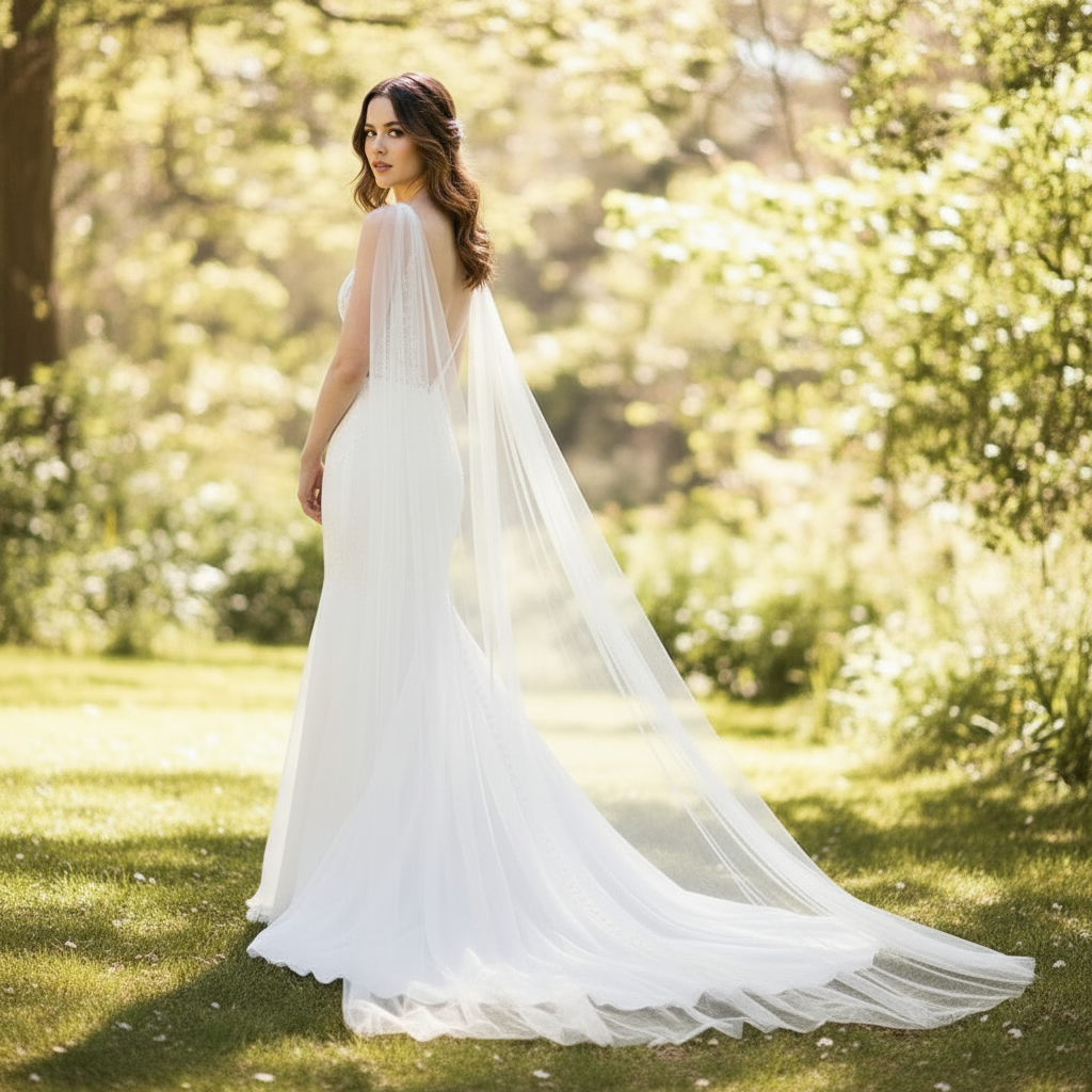 Capa para vestido de noiva estilo véu cauda longa removível