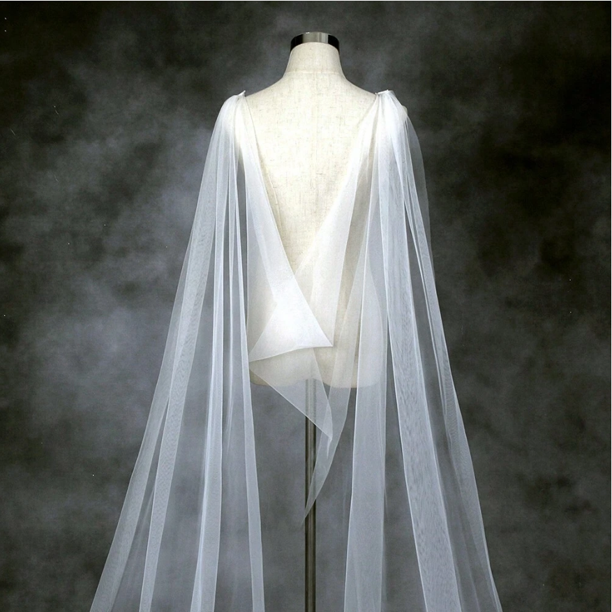 Capa de tule fluida para noiva substituta de véu tradicional