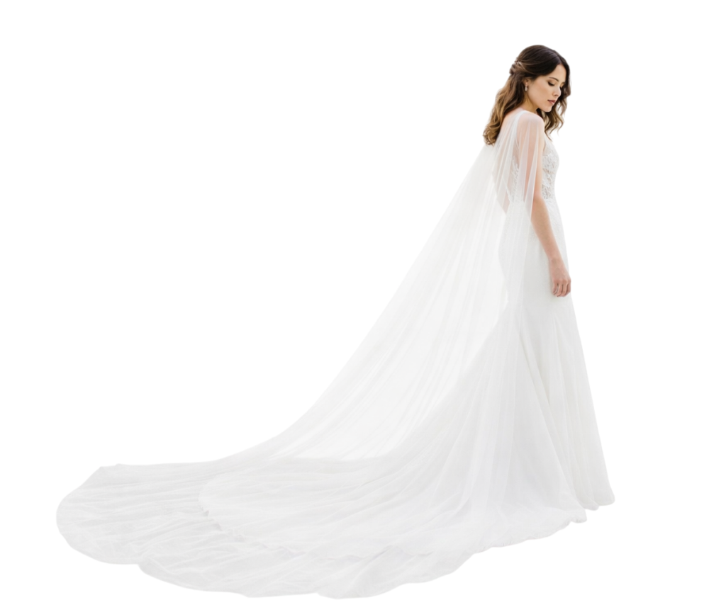 Capa de tule fluida para noiva substituta de véu tradicional