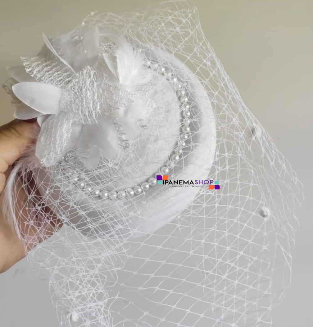 casquete com voilette ipanemashop v127 branco ipanemashop1000-1 (2) chapéu casquete com voilette para noiva cor branco