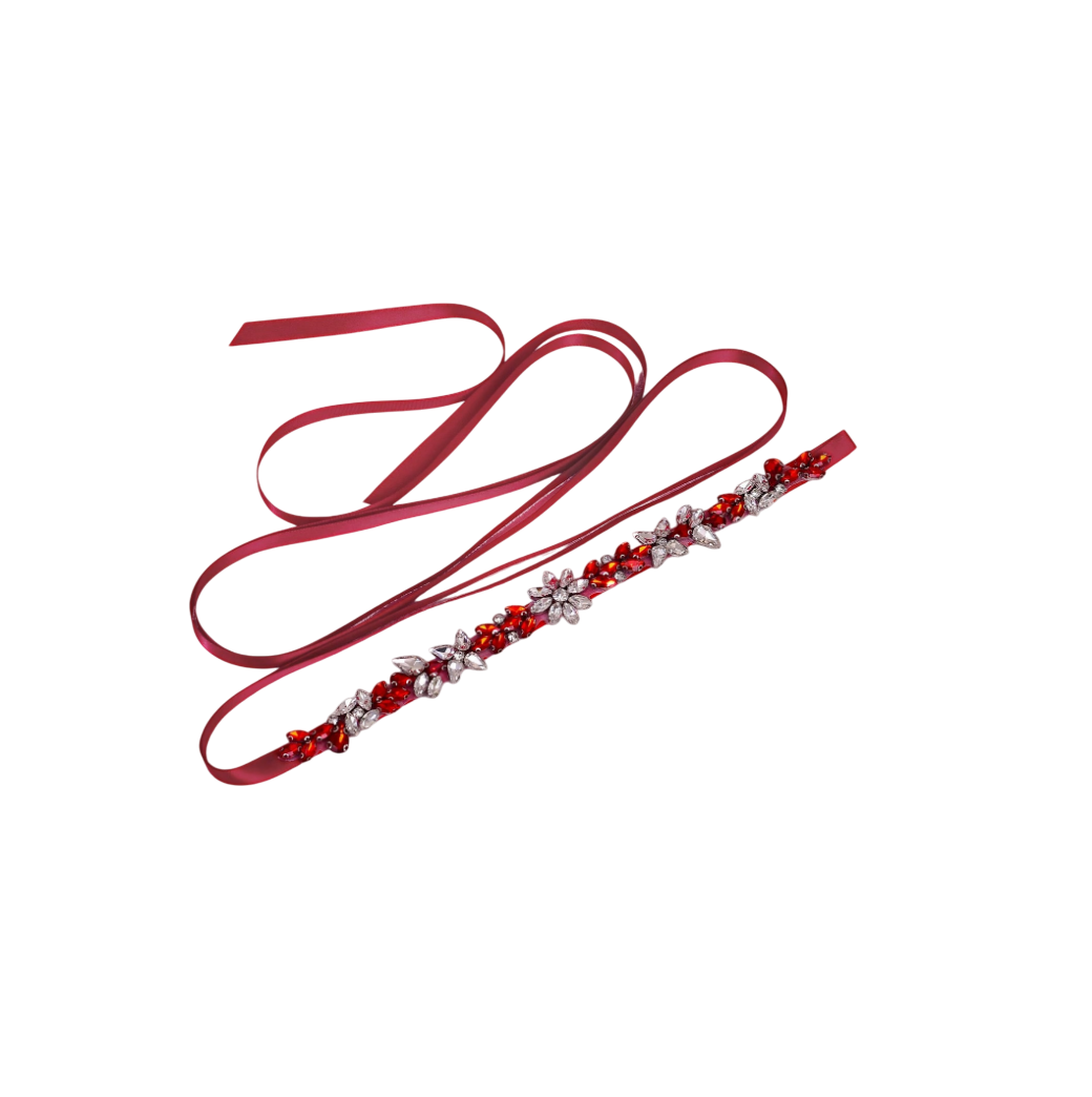 Cinto bordado vermelho rubi para vestido de madrinha luxo