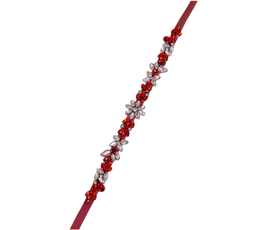 Cinto bordado vermelho rubi para vestido de madrinha luxo
