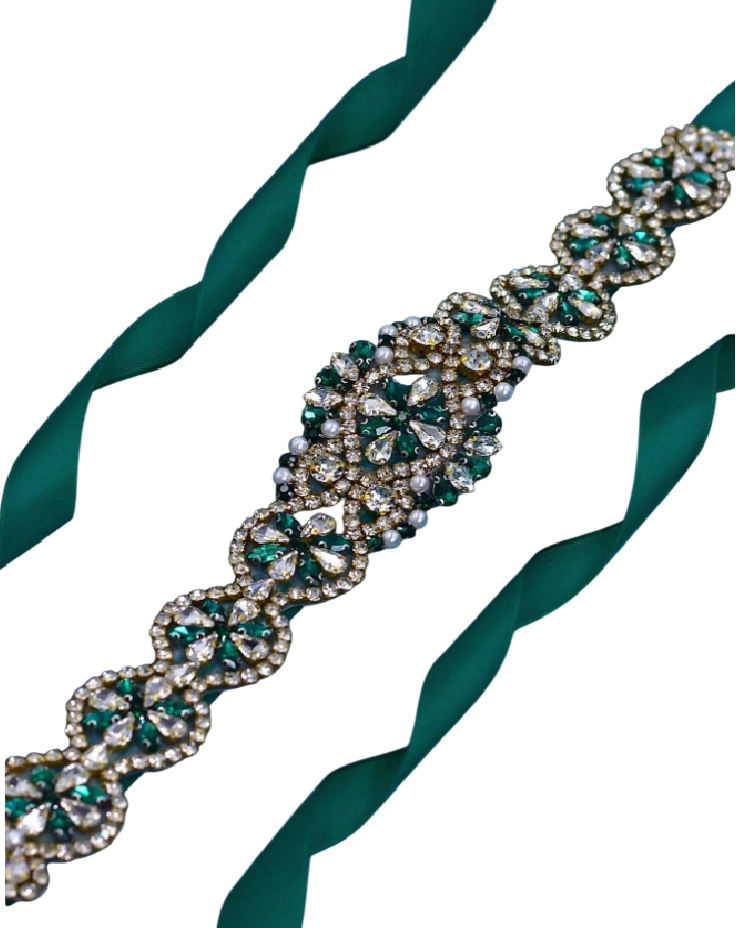 Cinto bordado verde esmeralda para vestido de festa, madrinha mãe da noiva