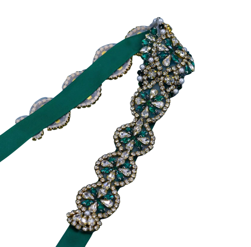 Cinto bordado verde esmeralda para vestido de festa, madrinha mãe da noiva
