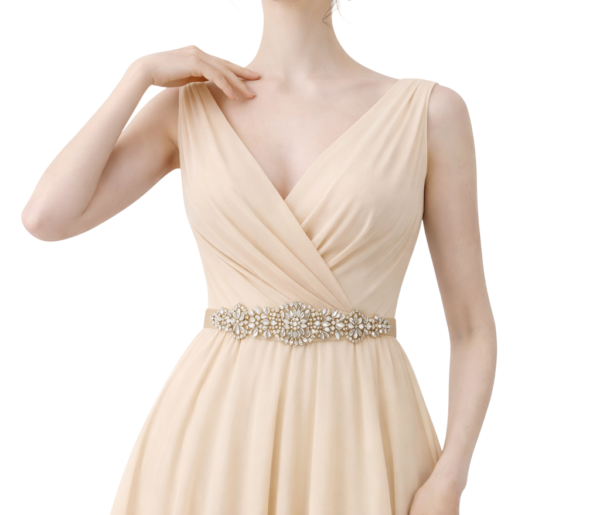 Cinto bordado champagne de pedraria luxo para vestido de noiva