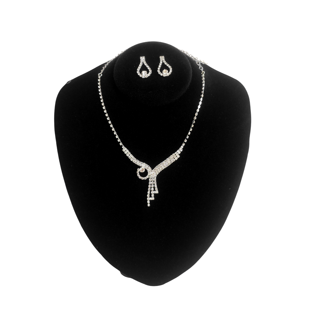 conjunto colar 139 (1) Conjunto de colar e brinco de strass prateado para noiva luxo