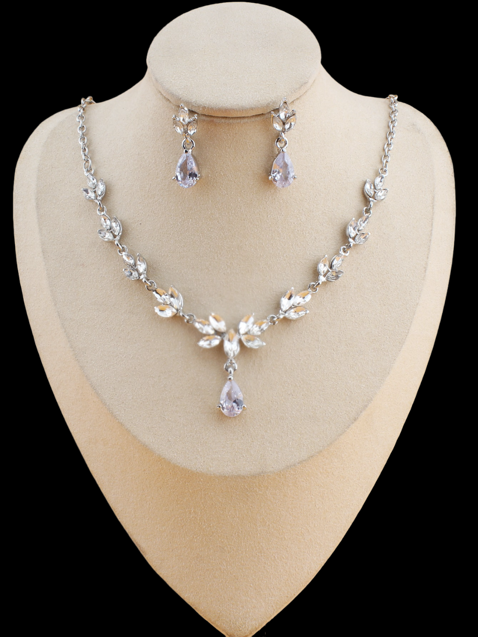 Conjunto de colar e brinco de zircônia luxo para noiva casamento