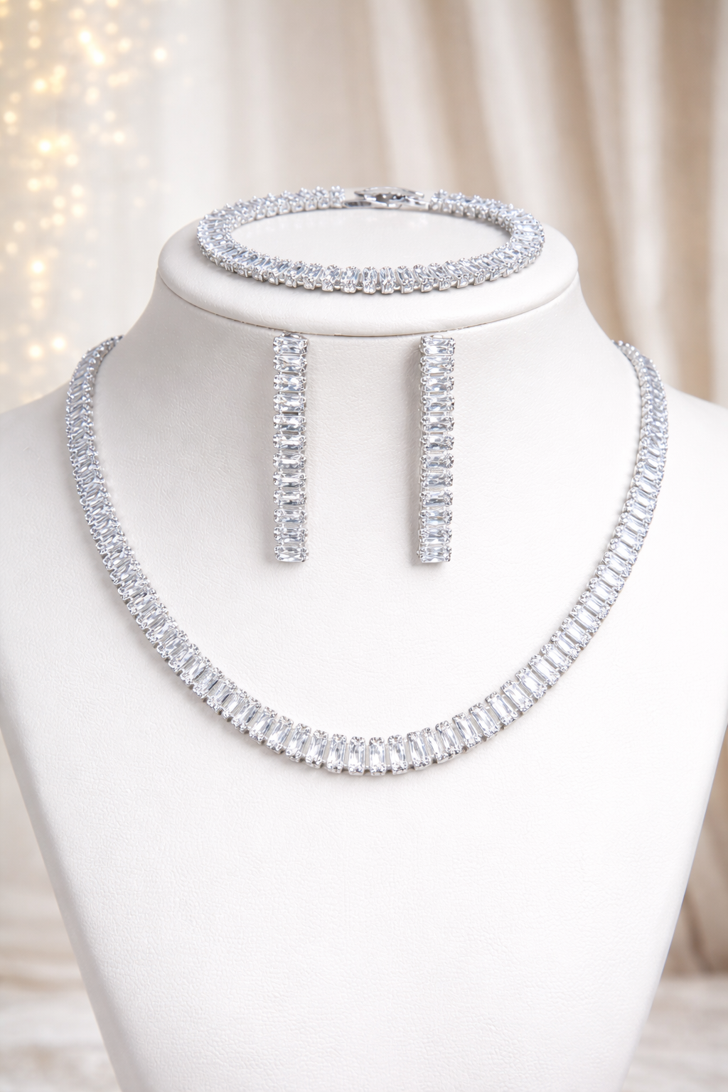 Conjunto riviera colar brinco e pulseira de luxo com zircônias