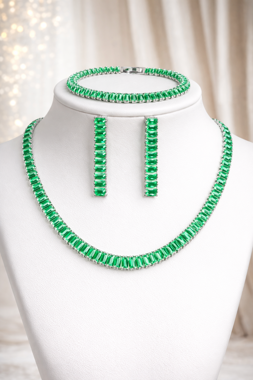 Conjunto riviera colar brinco e pulseira de luxo com zircônias