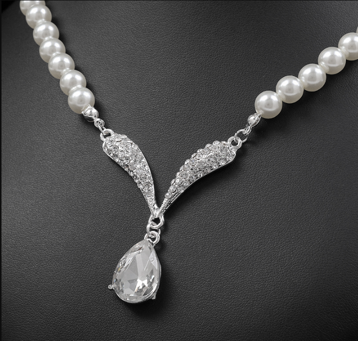 conjunto colar c126 (1) Conjunto de colar e brinco de pérolas clássico para noiva e festa