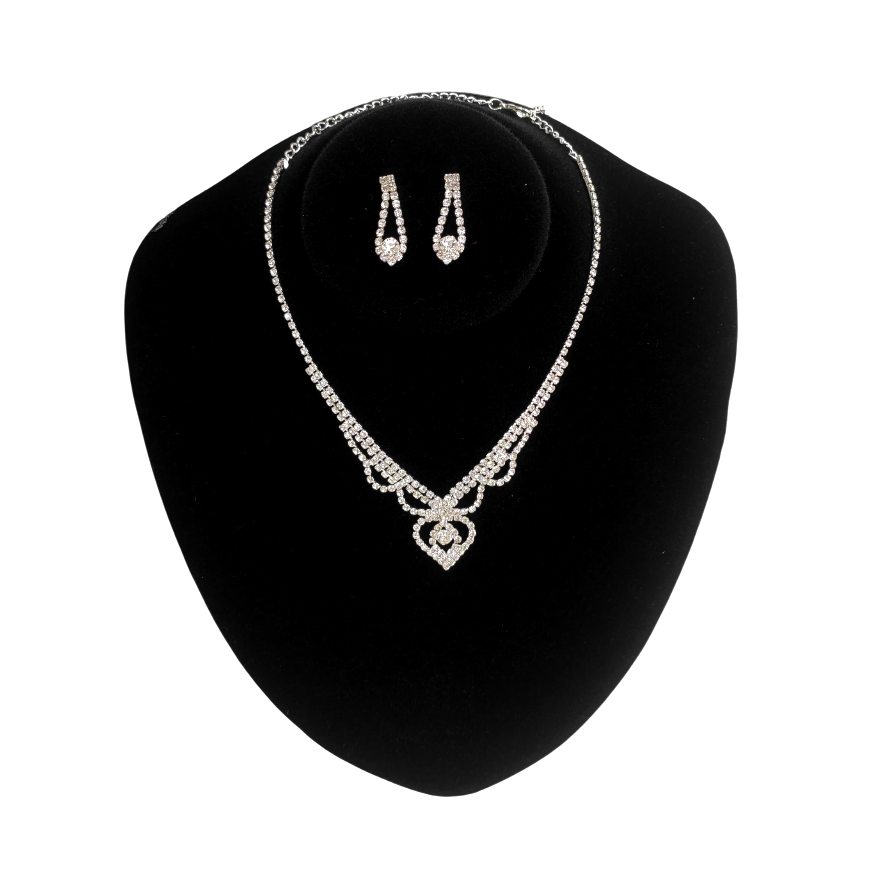 conjunto colar e brinco C133 (3) Conjunto de colar e brinco de strass prateado para noiva luxo