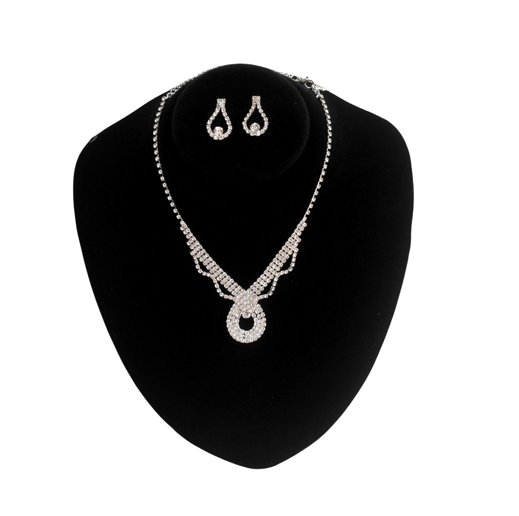 conjunto colar e brinco C134 (1) Conjunto de colar e brinco de strass prateado para noiva luxo