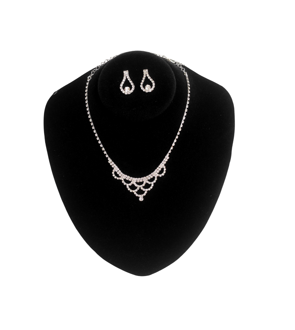 conjunto colar e brinco C136 Conjunto de colar e brinco de strass prateado para noiva luxo