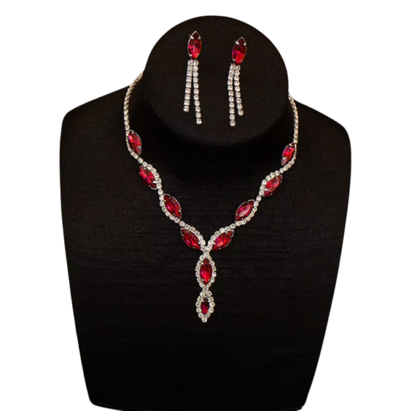 Conjunto de colar e brinco vermelho de festa bijuteria fina