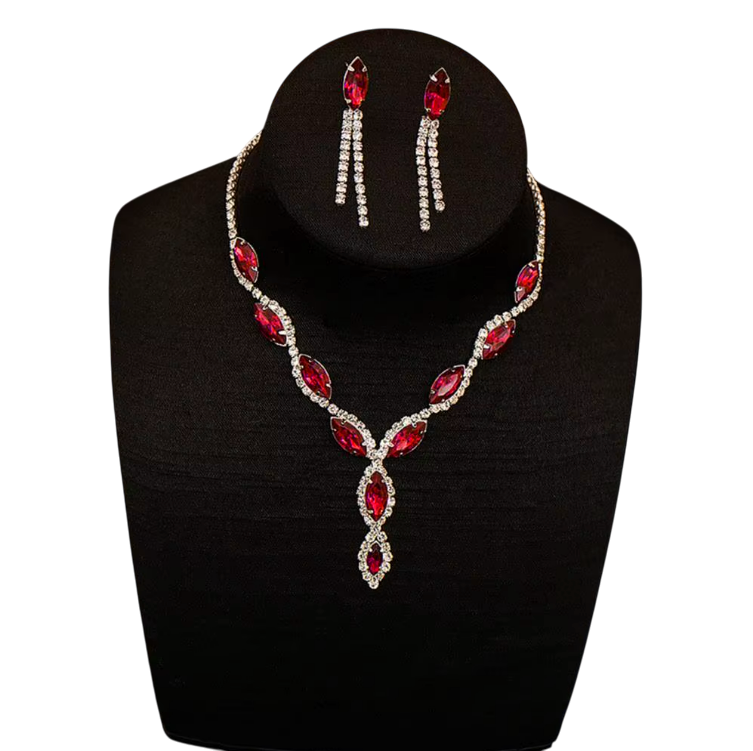 Conjunto de colar e brinco vermelho de festa bijuteria fina