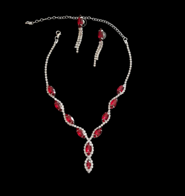 Conjunto de colar e brinco vermelho de festa bijuteria fina
