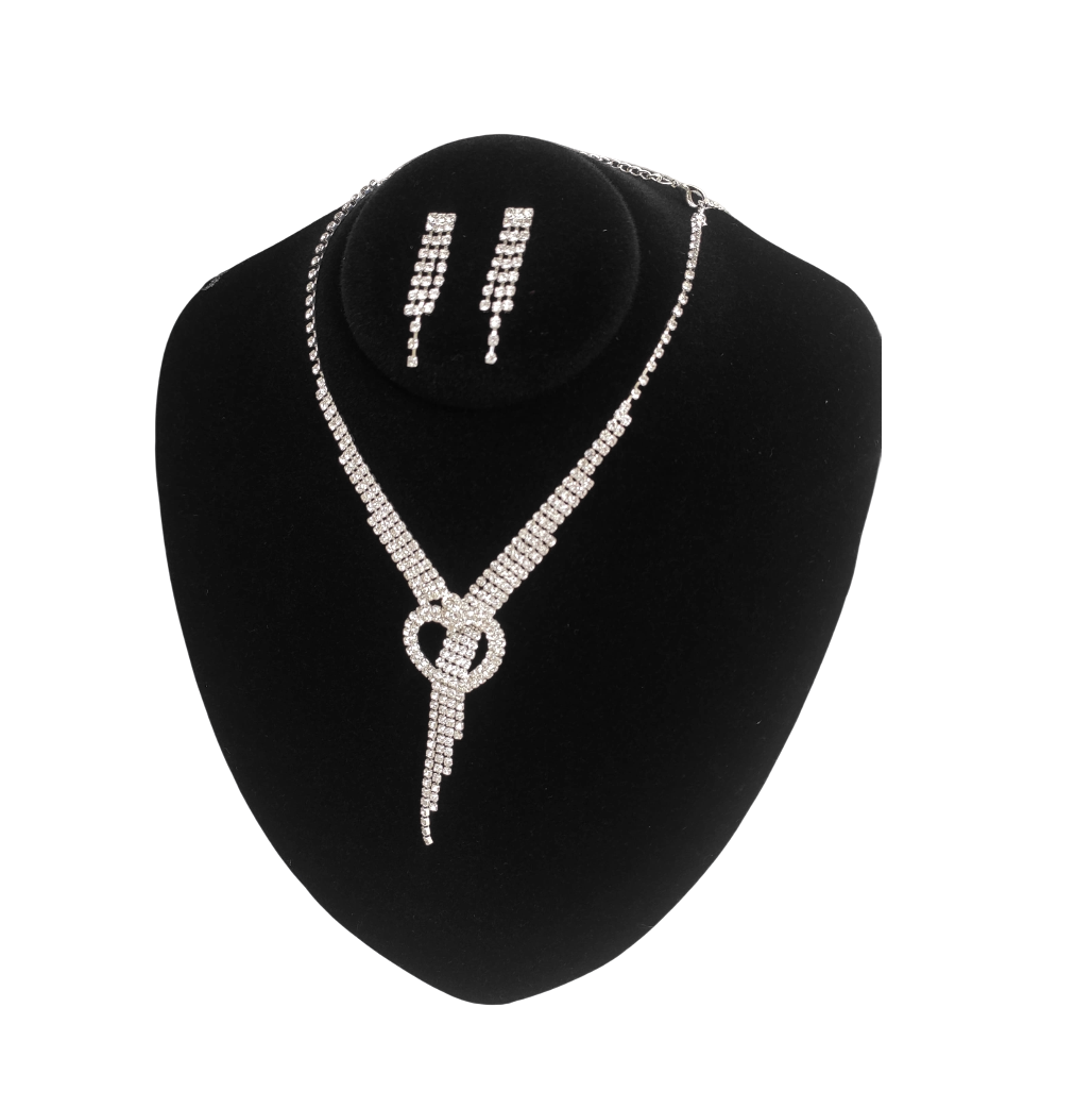 conjunto colar e brinco c137 (3) Conjunto de colar e brinco de strass prateado para noiva luxo