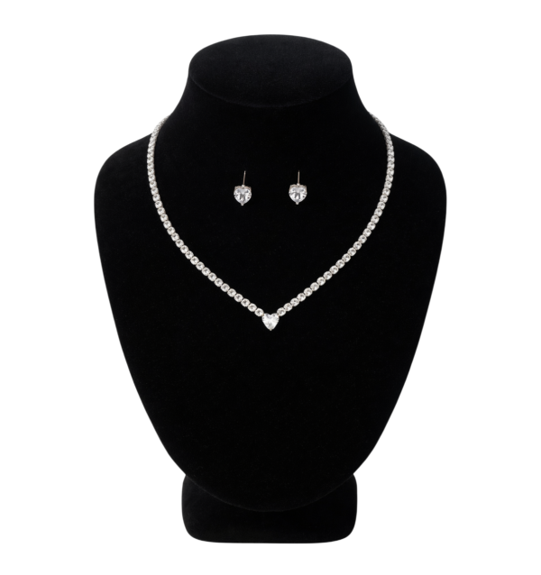 Conjunto colar brinco coração de luxo com zircônias