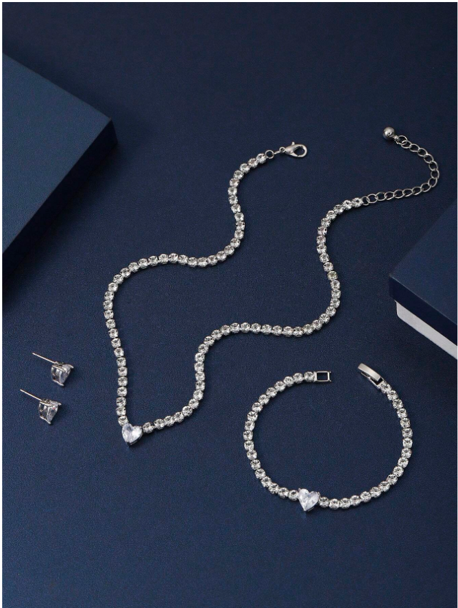 conjunto colar e brinco coração c119 (1) Conjunto colar brinco coração de luxo com zircônias