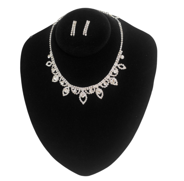 Conjunto de colar e brinco de strass prateado para noiva luxo