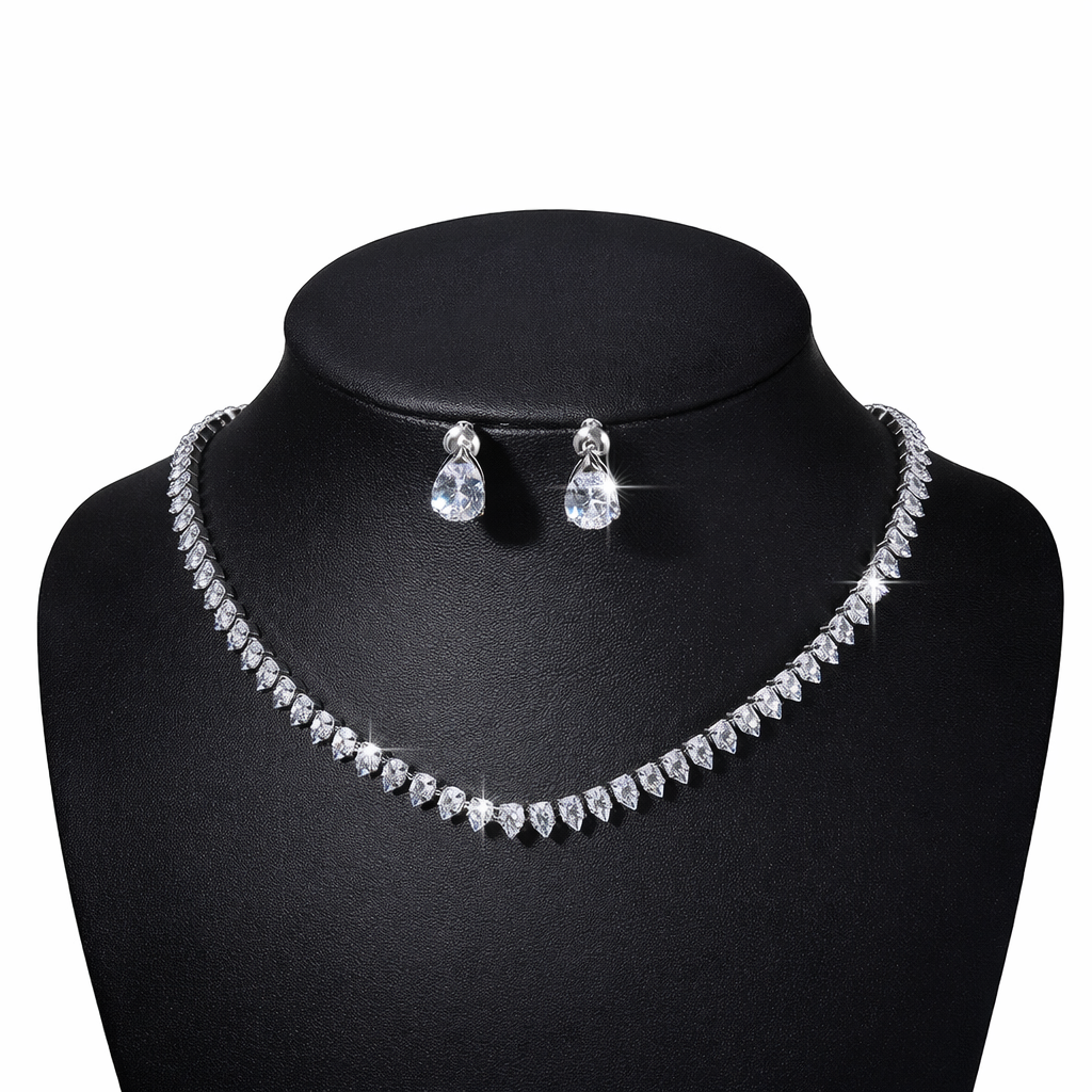 Conjunto riviera colar brinco de luxo com zircônias