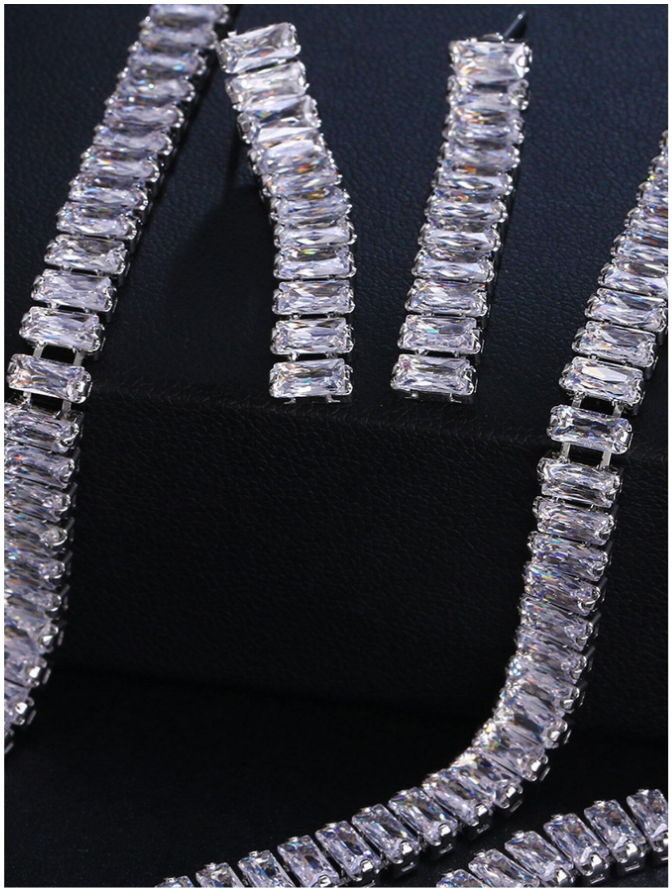 Conjunto riviera colar brinco e pulseira de luxo com zircônias