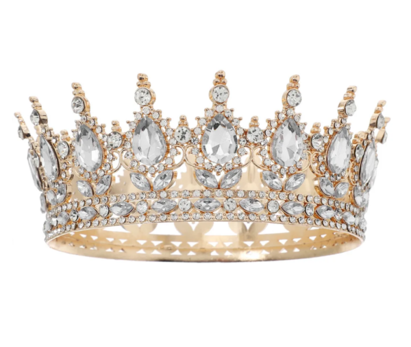 Coroa imperial redonda dourada inteira para noiva, topo de bolo e debutante