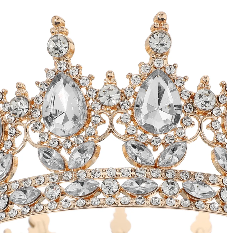 Coroa imperial redonda dourada inteira para noiva, topo de bolo e debutante