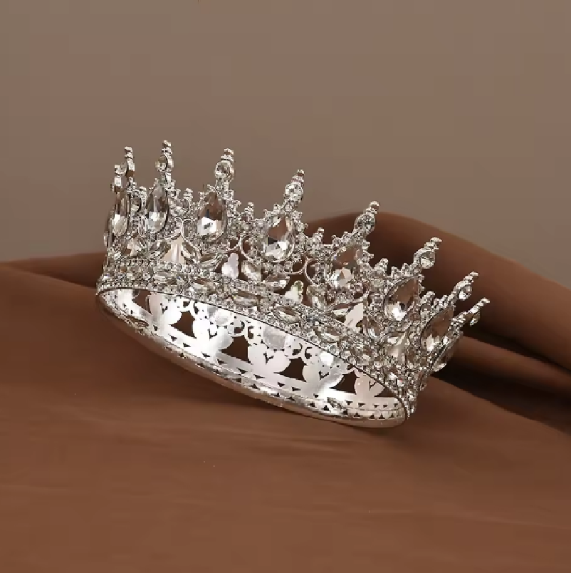 Coroa imperial redonda dourada inteira para noiva, topo de bolo e debutante