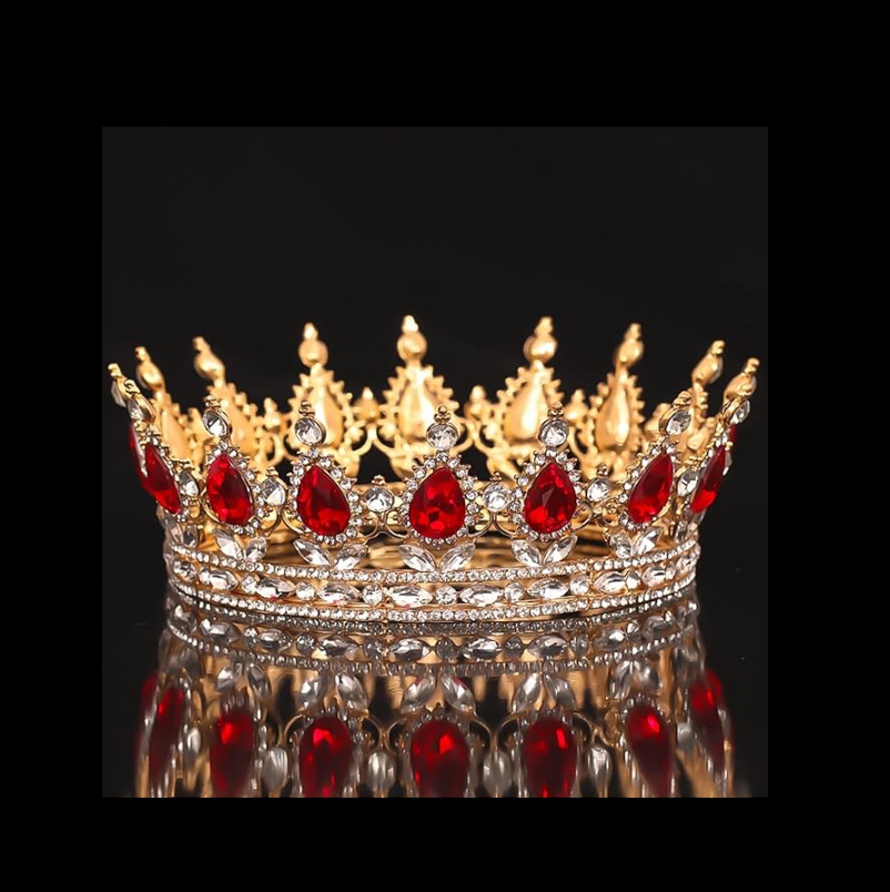 Coroa imperial redonda dourada inteira para noiva, topo de bolo e debutante