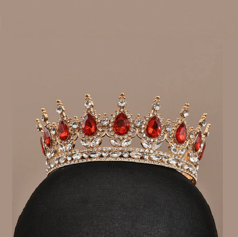 Coroa imperial redonda dourada inteira para noiva, topo de bolo e debutante