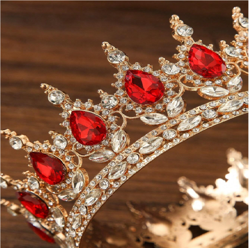 Coroa imperial redonda dourada inteira para noiva, topo de bolo e debutante