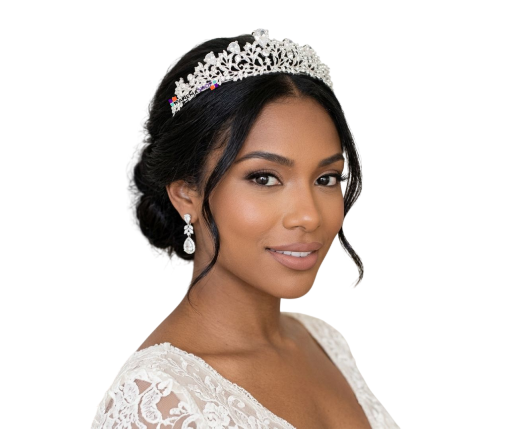 Tiara coroa de noiva floral com cristais gota prateada