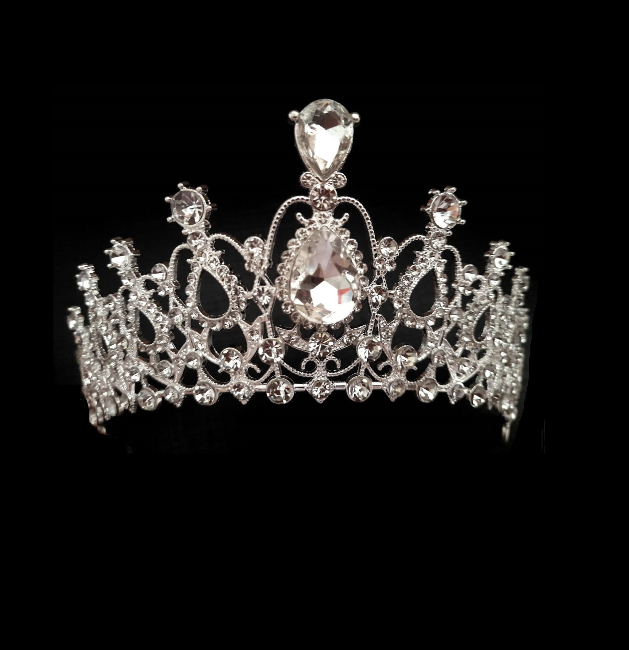 coroa b383 (3) Coroa de noiva alta 5,8cm com cristal gota central majestoso