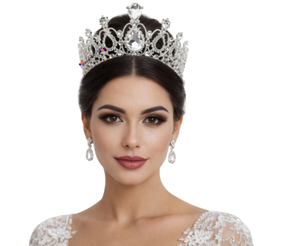 Coroa de noiva alta 5,8cm com cristal gota central majestoso