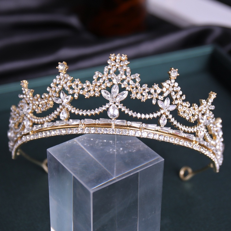 coroa b411 - 1 (2) Coroa de noiva dourada clássica com cristais luxo cravejada
