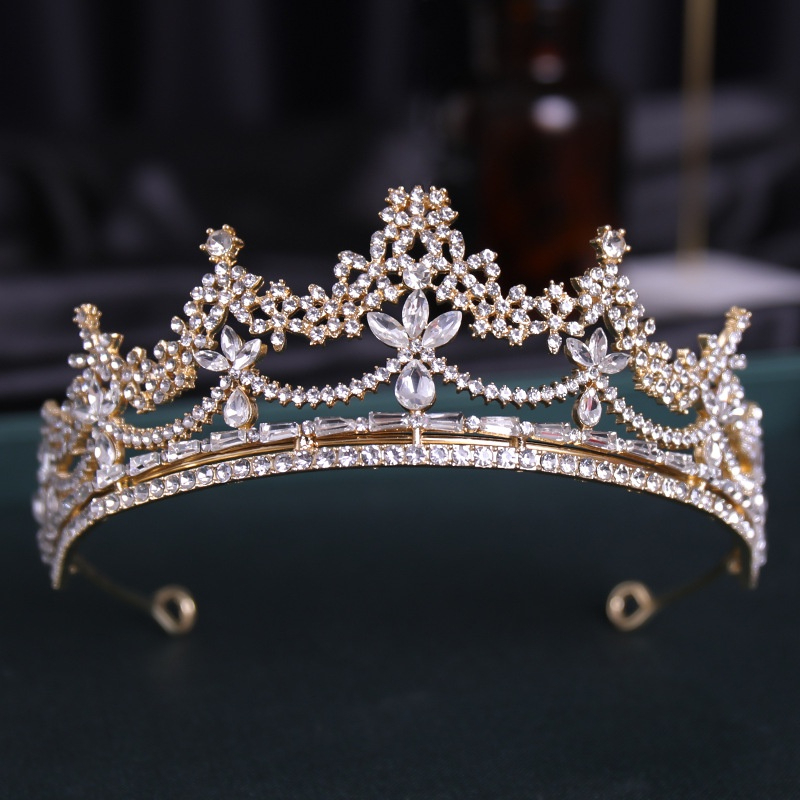 coroa b411 (3) Coroa de noiva dourada clássica com cristais luxo cravejada